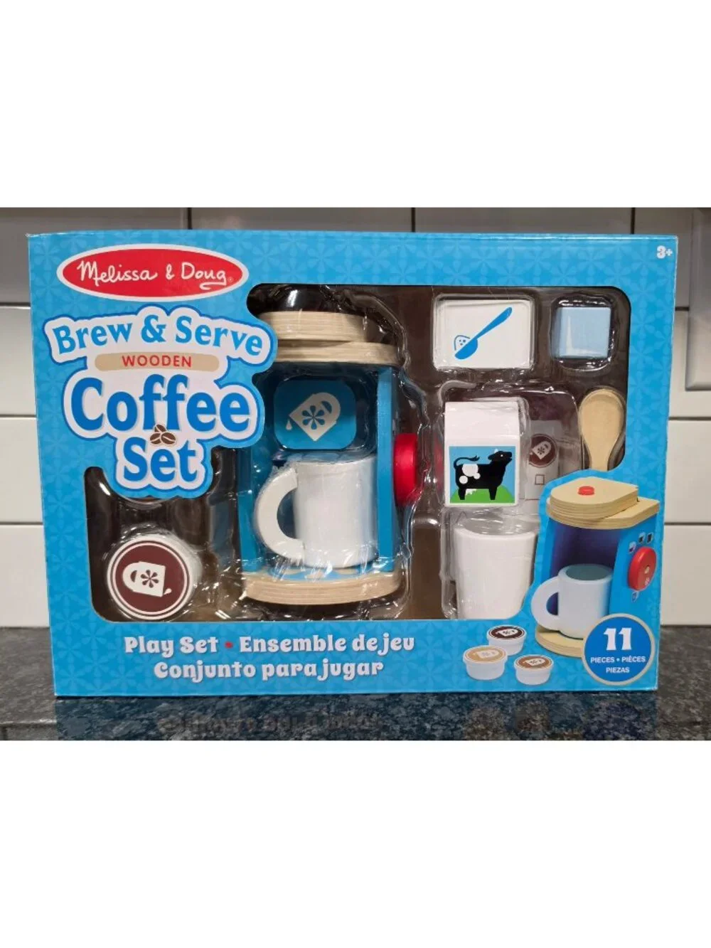 MELISSA AND DOUG BREW AND SERVE COFFEE BARISTA WOODEN PLAY KITCHEN FAKE FOOD SET